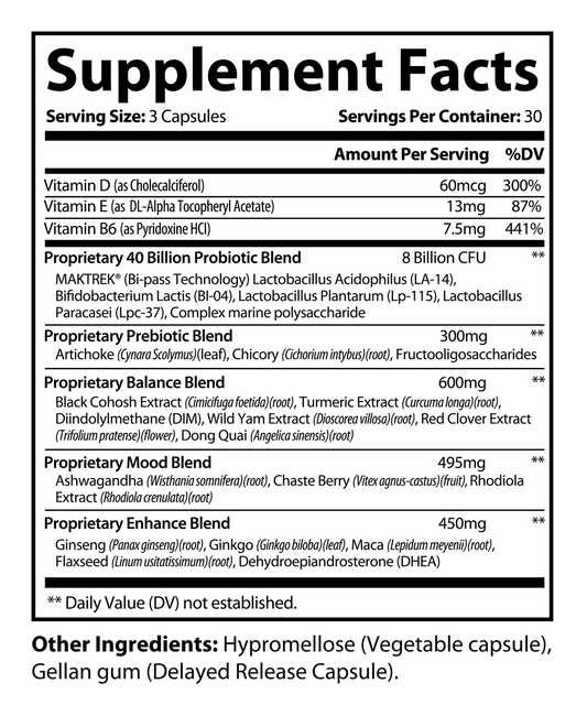 Midlife Sync formula and Supplement Facts