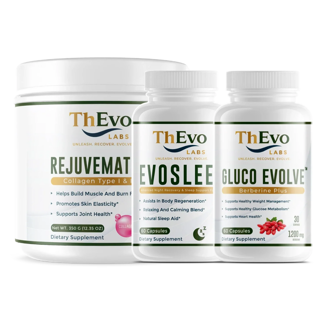 Women's Wellness Essentials Stack by ThEvo LABS with Gluco Evolve berberine, EvoSleep and RejuveMatrix collagen