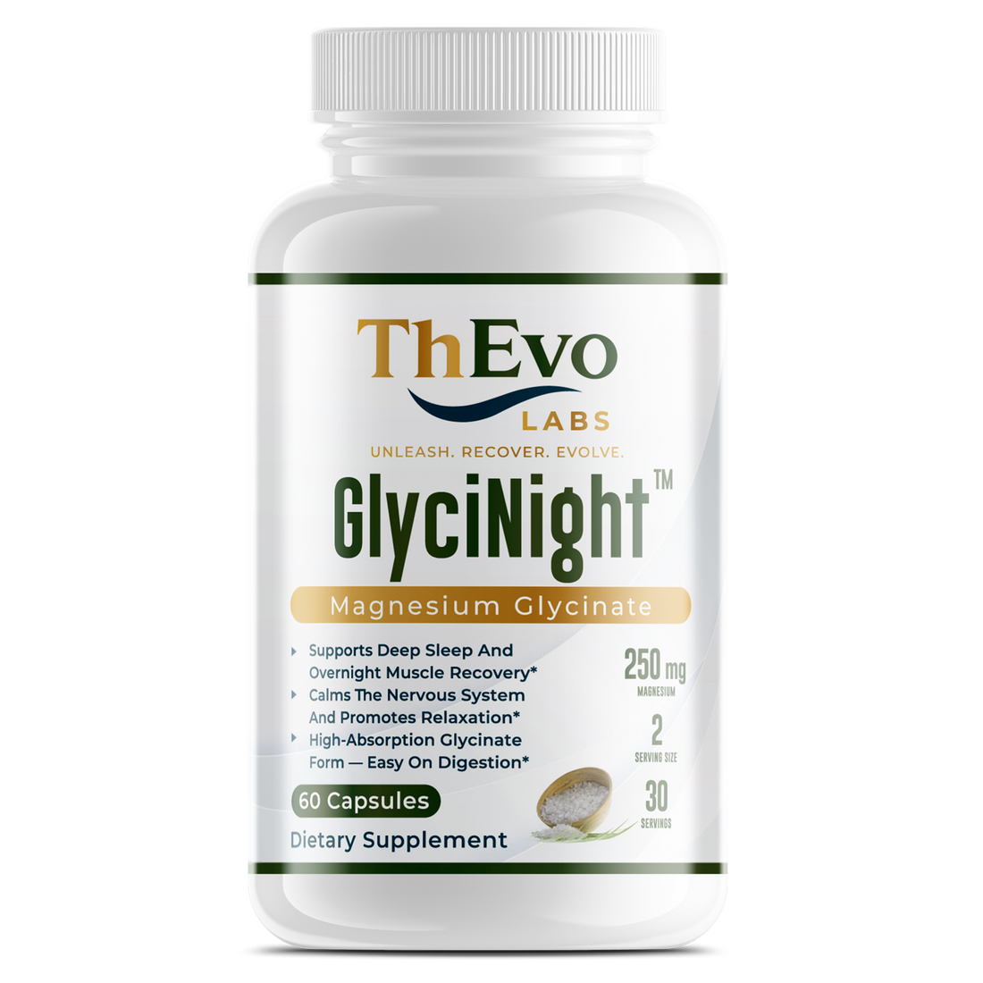 GlyciNight Magnesium Glycinate 250 mg, 60 capsules by ThEvo LABS