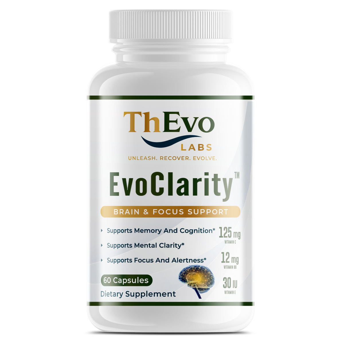 EvoClarity Brain & Focus Support multivitamin and botanical formula, 60 capsules, by ThEvo Labs