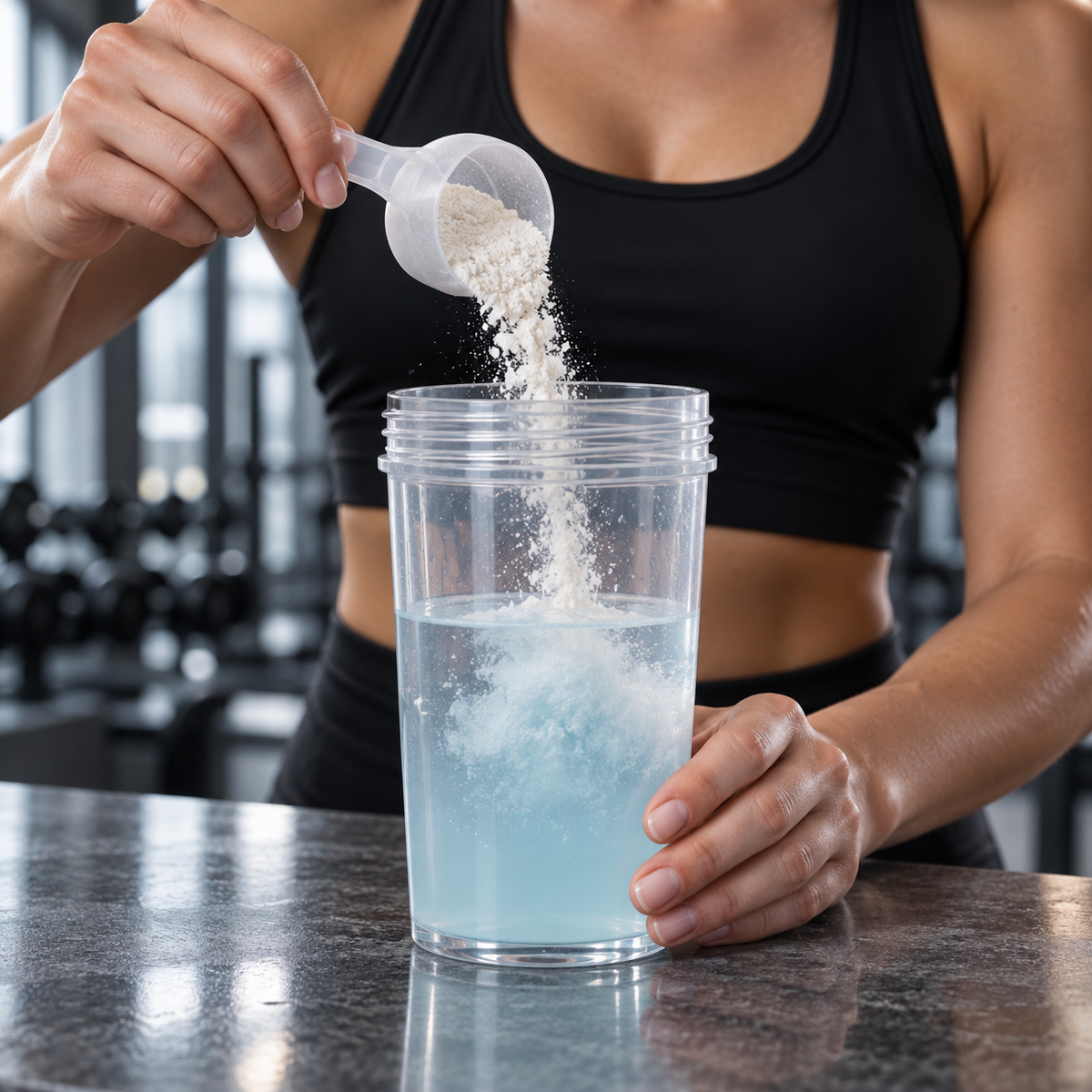 Evoltage Blue Razz preparation with light-colored powder added to water