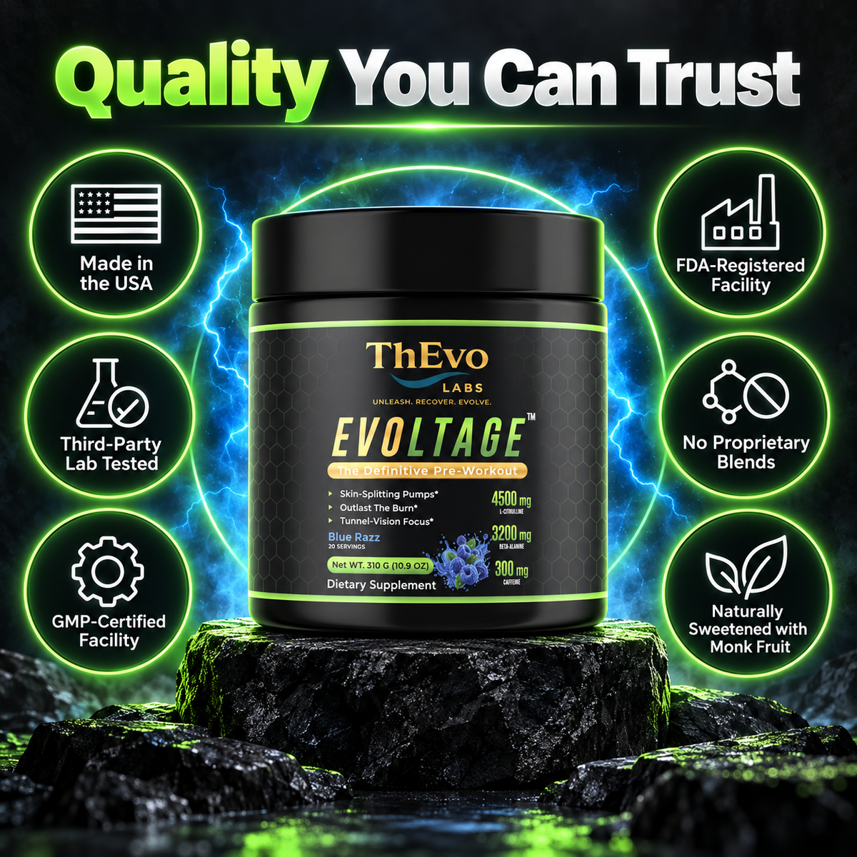 Evoltage Blue Razz product quality and testing information