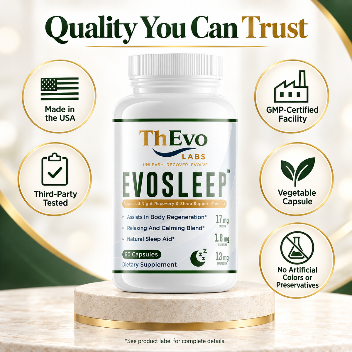 EvoSleep quality standards and vegetable capsule