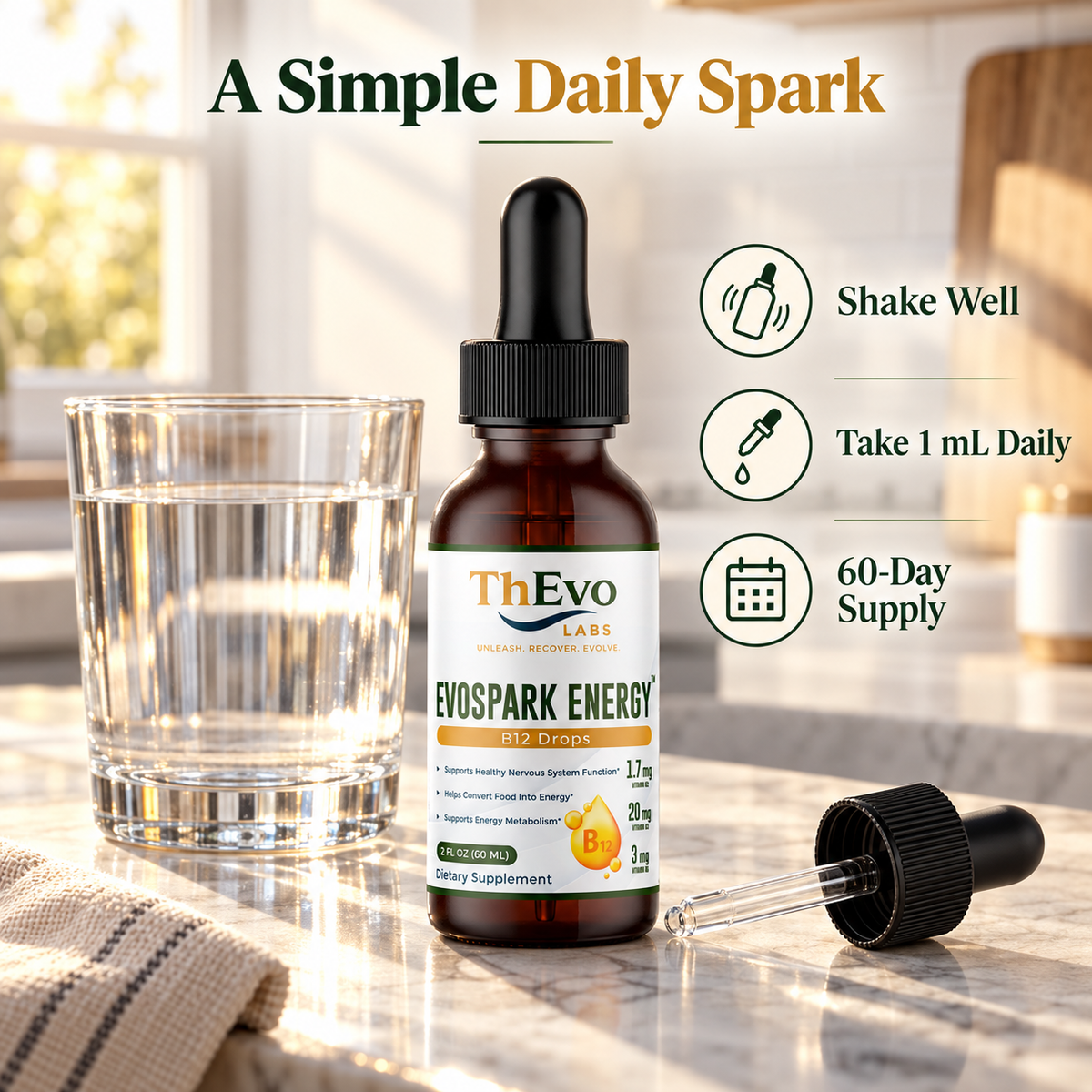 EvoSpark Energy one milliliter daily serving graphic
