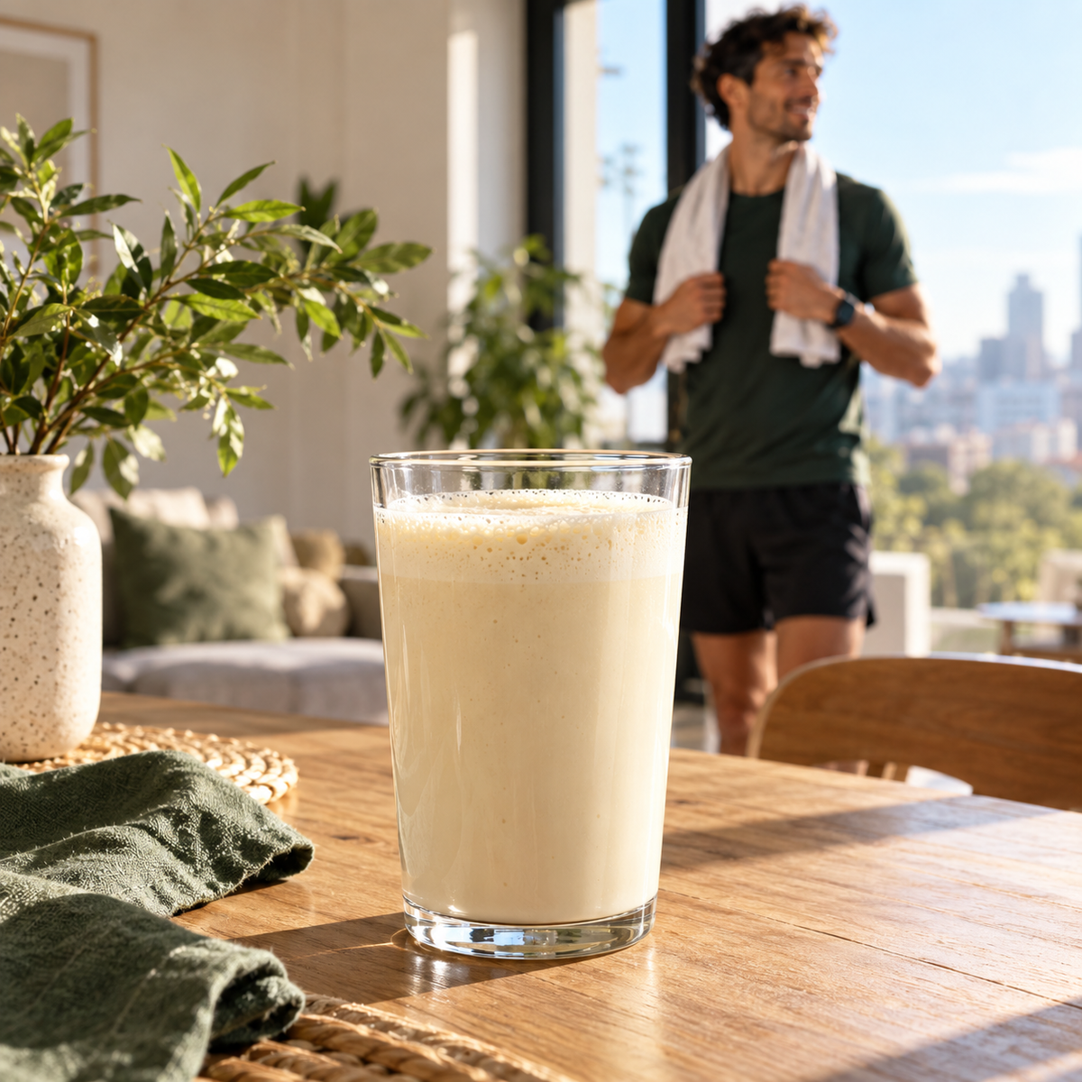 EvoWhey Prime Vanilla whey protein shake after a morning run