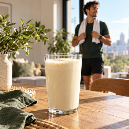 EvoWhey Prime Vanilla whey protein shake after a morning run