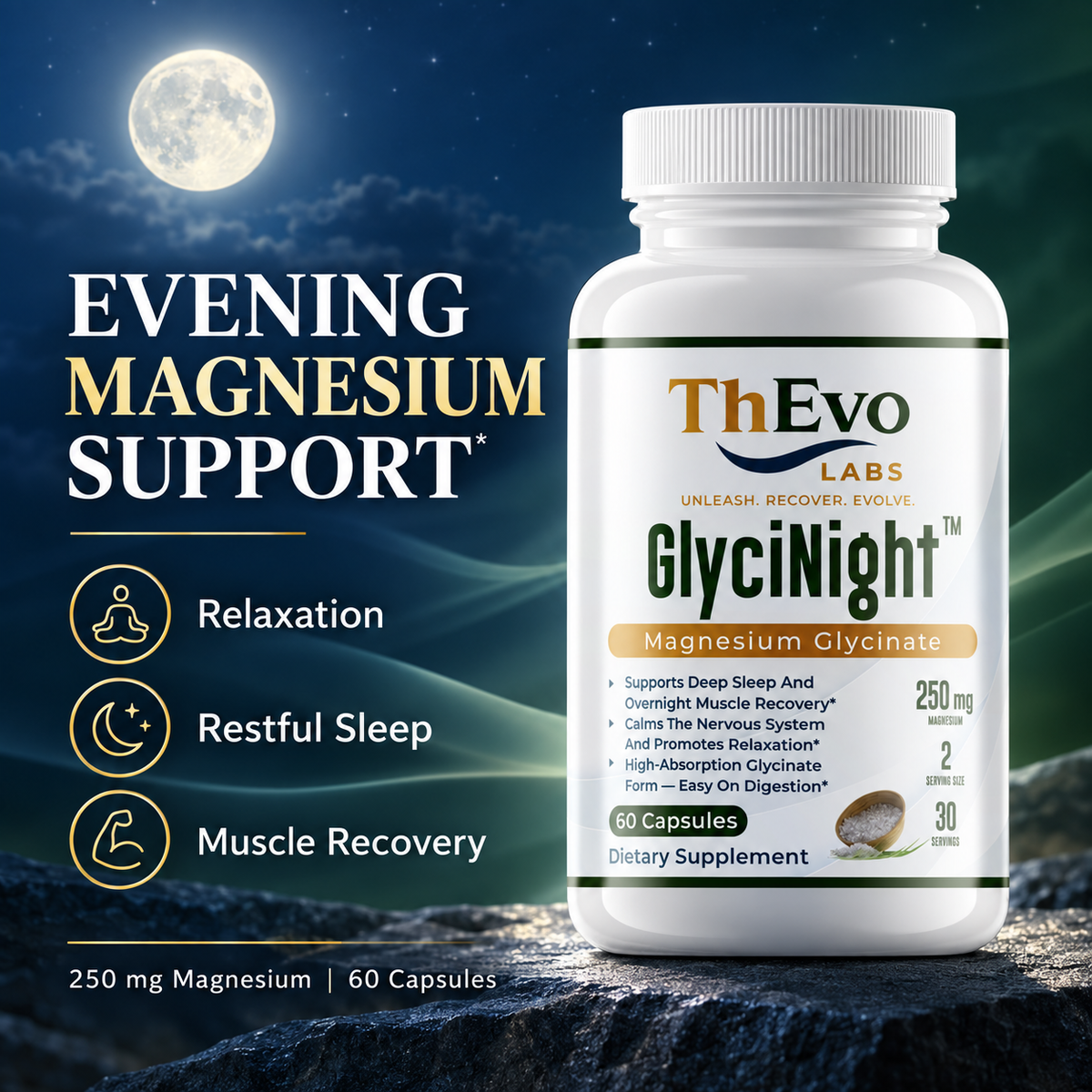 GlyciNight magnesium support for relaxation sleep and muscle recovery