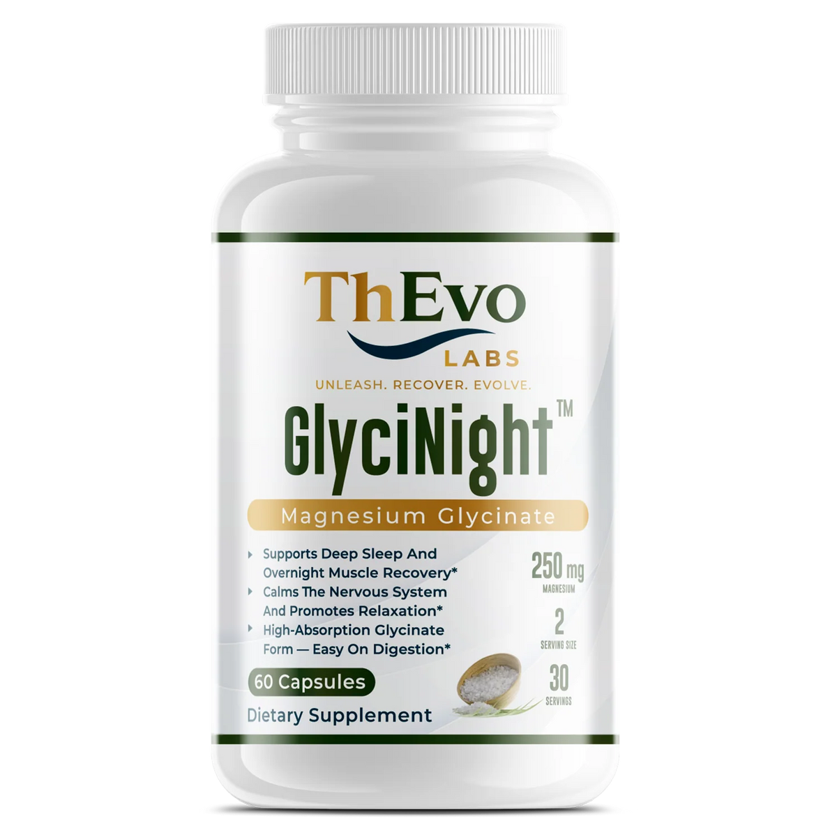 GlyciNight original ThEvo Labs bottle, magnesium glycinate 250 mg, 60 capsules