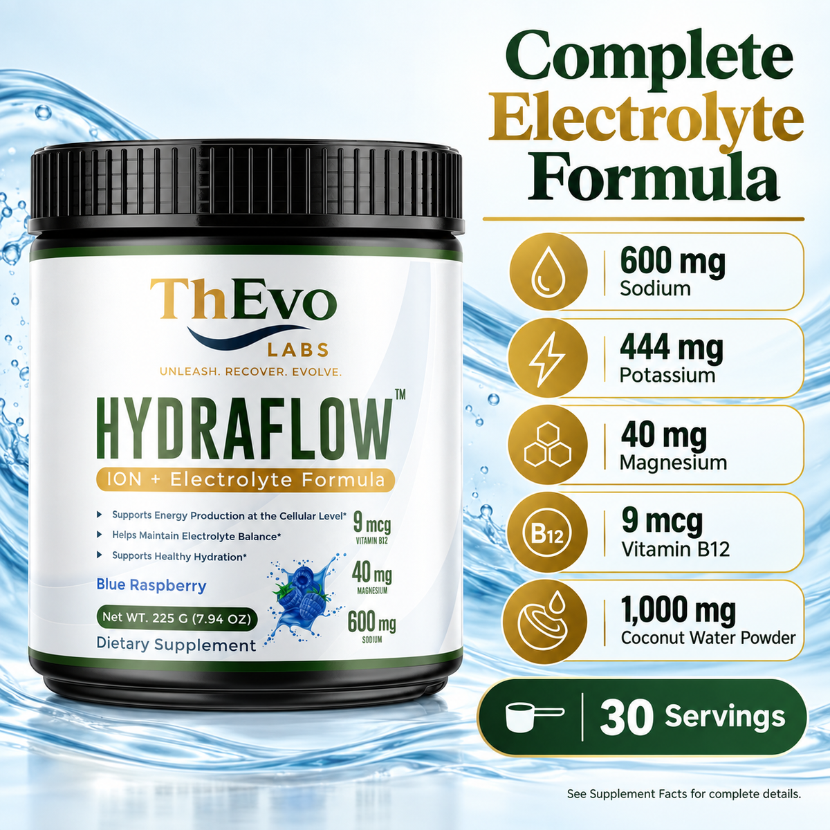 Hydraflow complete electrolyte formula with sodium potassium magnesium and B12