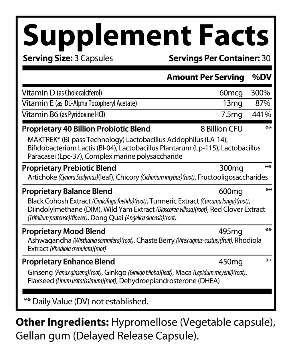 Midlife Sync formula and Supplement Facts