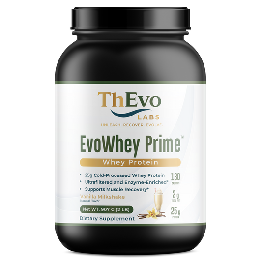 EvoWhey Prime Vanilla Milkshake Whey Protein tub, 28 servings, by ThEvo LABS