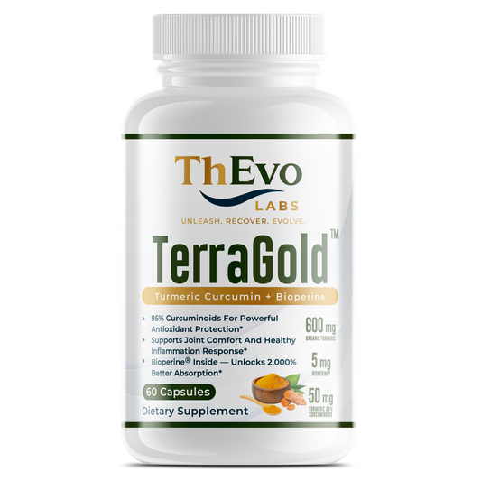 TerraGold turmeric curcumin with BioPerine capsules bottle, 60 capsules, by ThEvo LABS