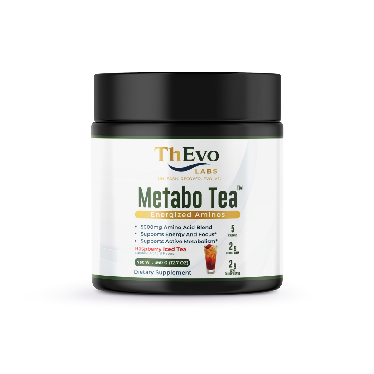 Metabo Tea Raspberry Iced Tea amino energy drink mix, 40 servings, by ThEvo Labs