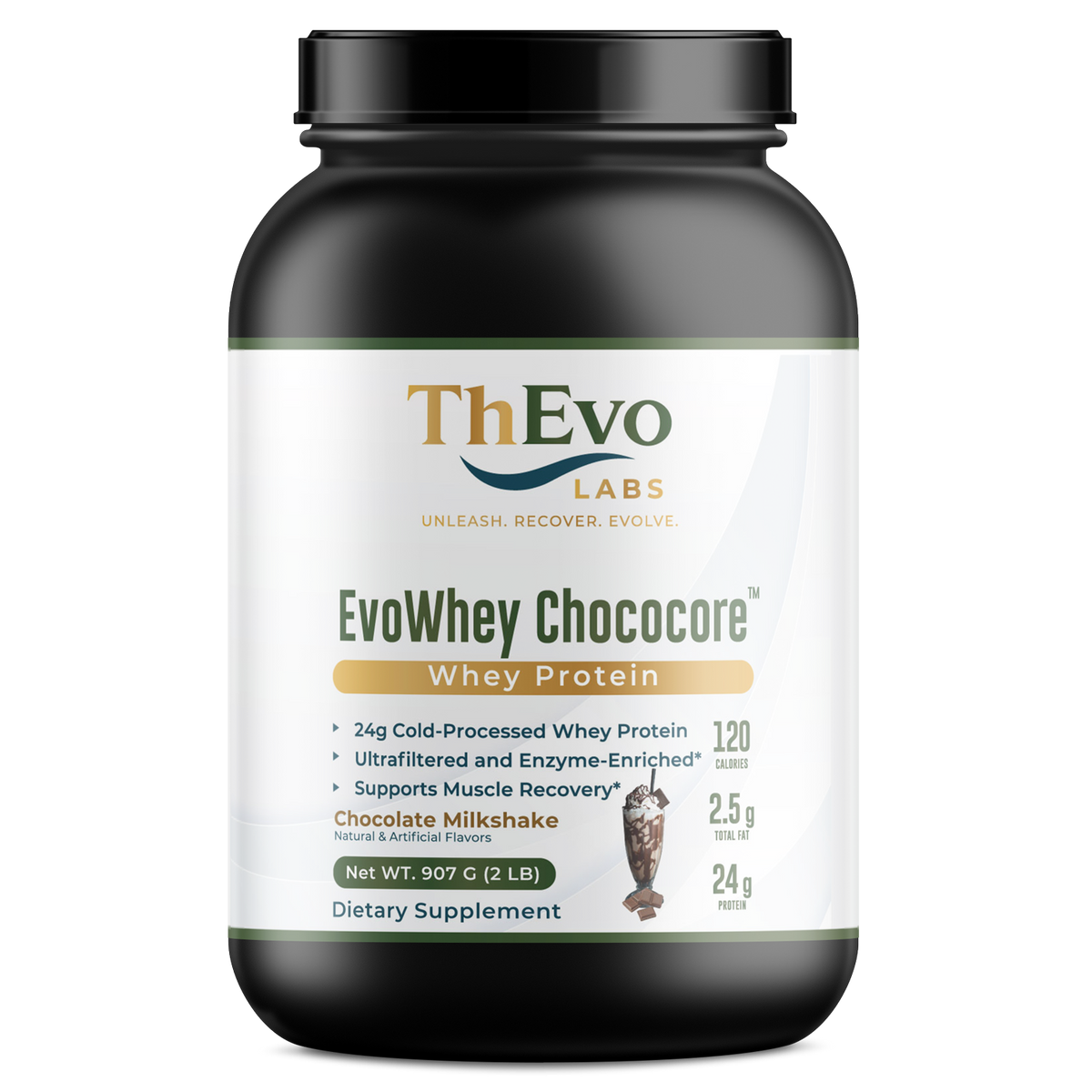 EvoWhey ChocoCore Chocolate Milkshake Whey Protein tub, 28 servings, by ThEvo LABS