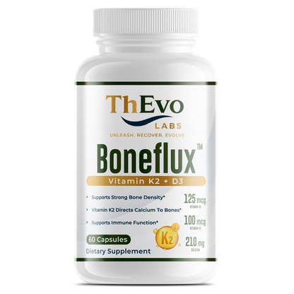 Boneflux Vitamin K2 MK-7 plus D3 and calcium capsules bottle, 60 capsules, by ThEvo LABS