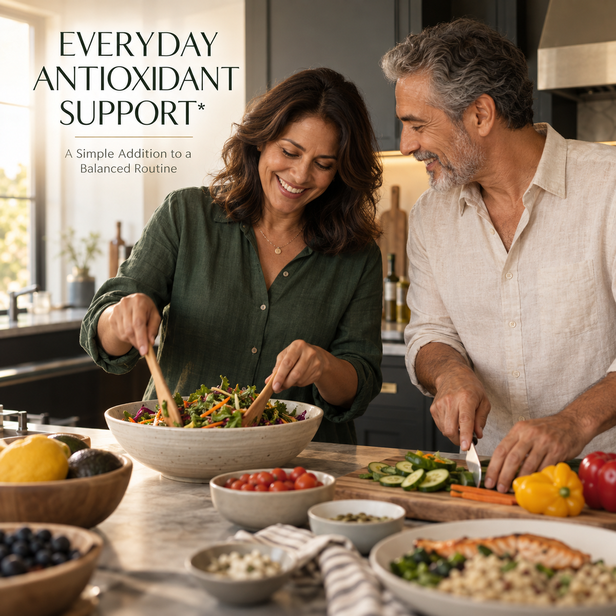 Couple preparing a balanced meal together